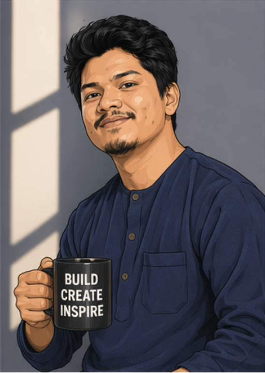 Holding a Build Create Inspire mug